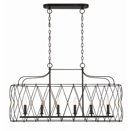 Crystorama Zucca 6 Light English Bronze & Antique Gold Linear Chandelier ZUC-A9037-EB-GA